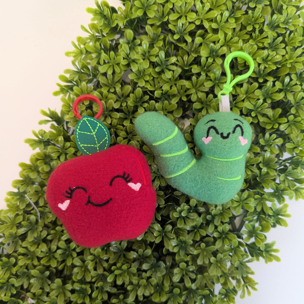 Apple and Worm Plush Keychain