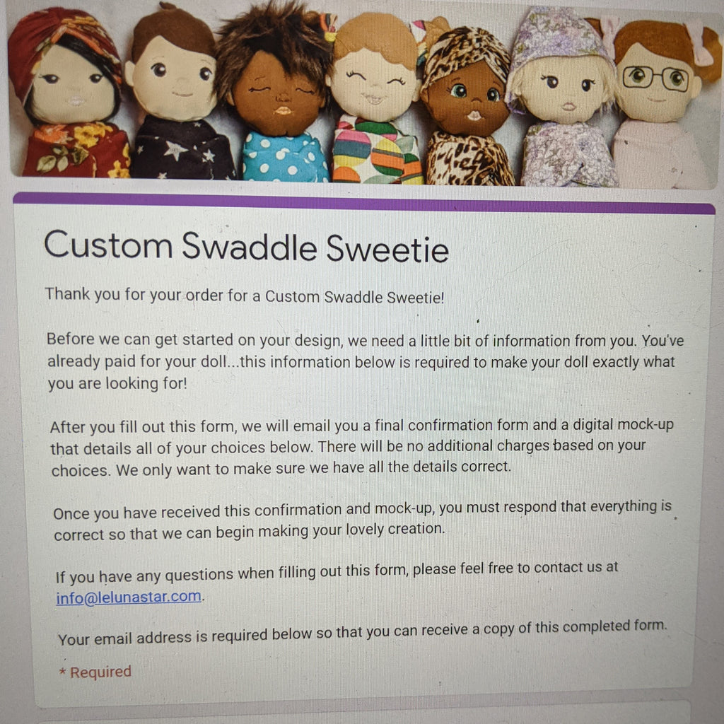 Custom Swaddle Sweetie Form