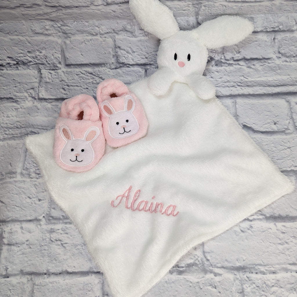 Bunny Baby Slippers and Bunny Lovey Blanket